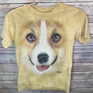 The Mountain Dog Face T-Shirt Youth Size Large Yellow Tie Dye Short Sleeve